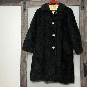 Vintage 1960's Fingerhut Fashion Jackie O Black Coat Black w/ Metal Buttons